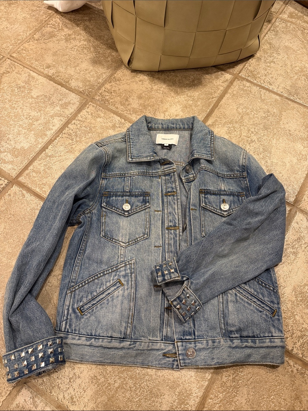 Current/Elliott Light Blue Denim Jacket with Studded Cuffs